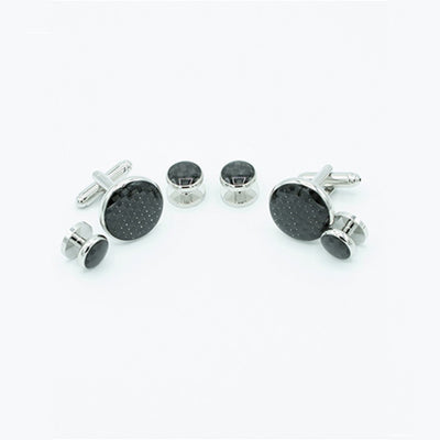 Black Carbon Round Silver Setting/4 Round Studs