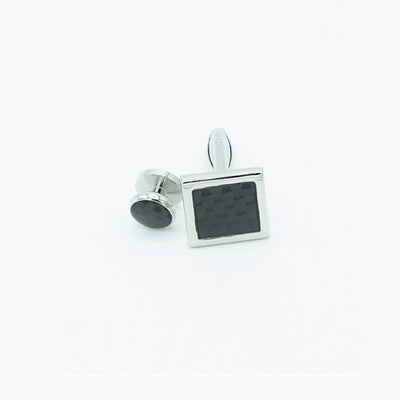 Black Carbon Square Silver Setting Formal Set/4 Round Studs