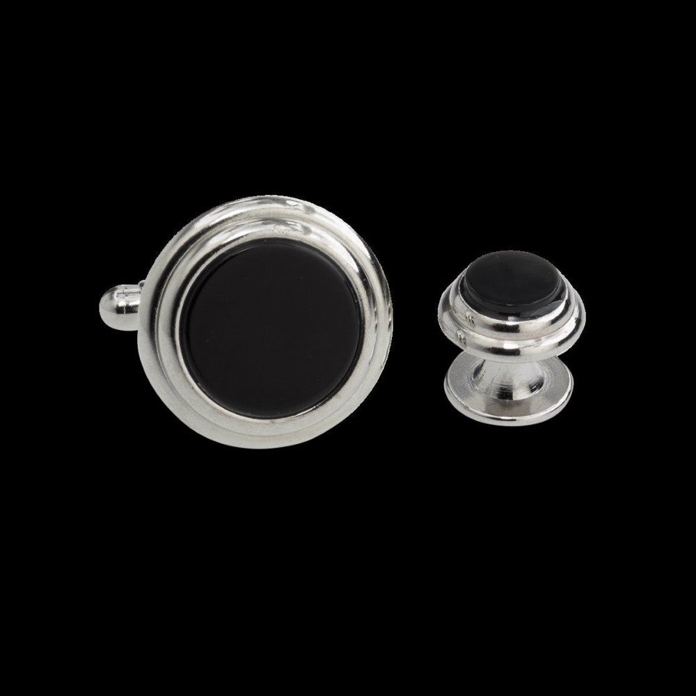 Silver Genuine Onyx Double Circle