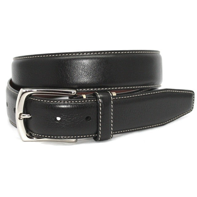 Burnished Tumbled Leather Belt - Black